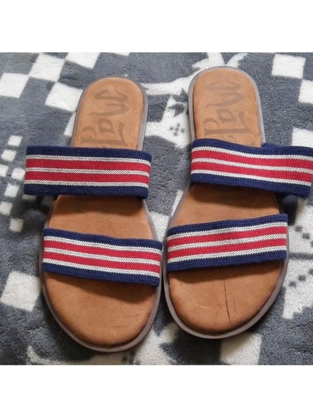 Mad Love Red White & Blue Striped Strap Slip On Sandals  Size 10
